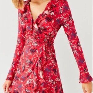Urban Outfitters Red Ruffle Wrap Dress
